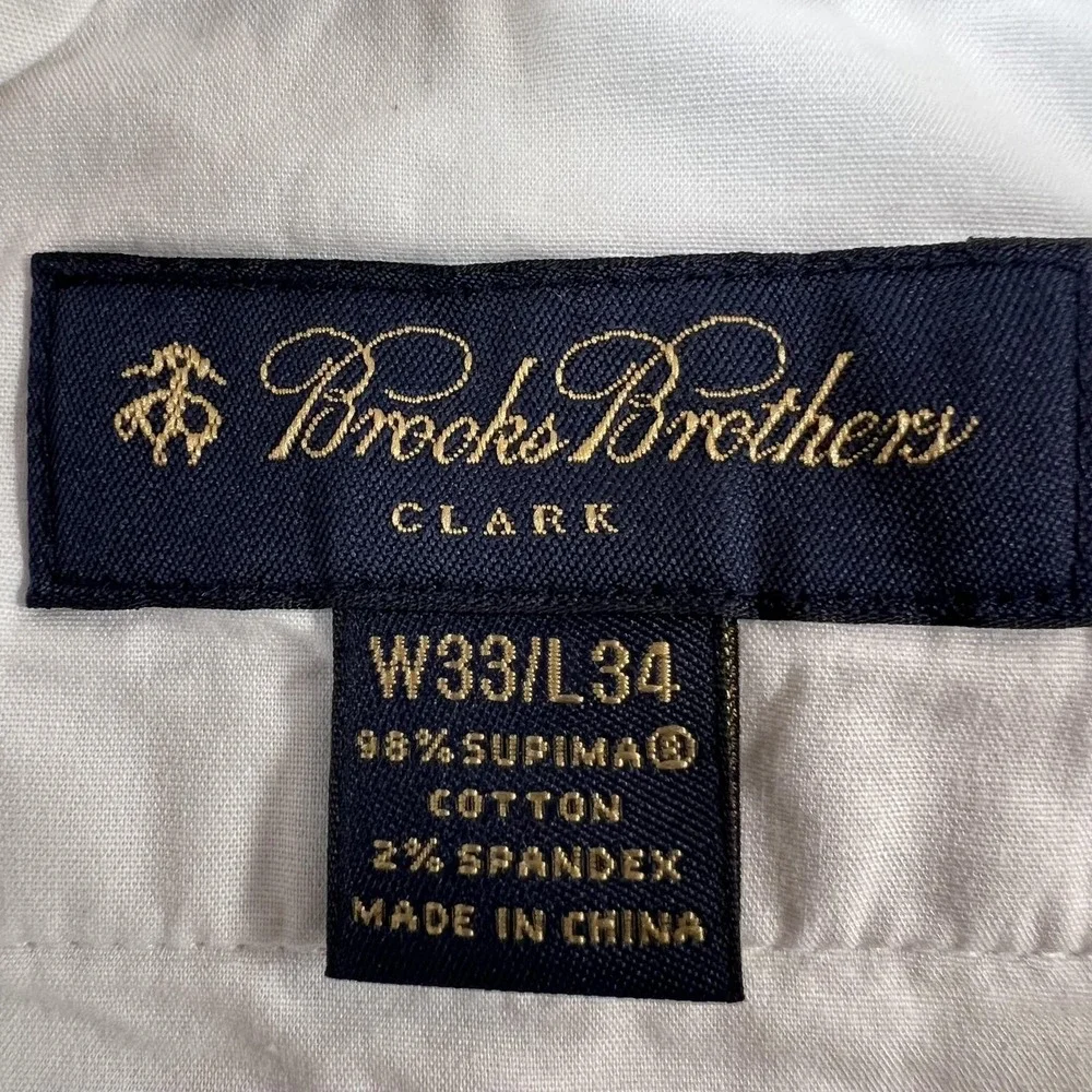 Brooks Brothers Clark Pants Mens 33x34 Beige Stretch Chino Flat Front Casual